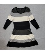 Tommy Hilfiger Sweater Dress 3/4 Sleeve Fit &amp;Flare Striped Black Gray Wh... - £16.89 GBP