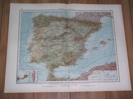 1930 Vintage Map Of Spain Portugal Catalonia Balearic Islands Gibraltar Ceuta - £22.79 GBP