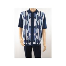 Mens Stacy Adams Italian Style Knit Woven Shirt Short Sleeves 3117 Navy Blue image 6