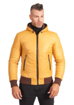 Men&#39;s Yellow Biker Leather Jacket - £125.85 GBP+