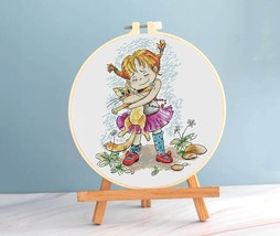 Pippi Longstocking Cross stitch funny pattern pdf - Funny Girl easy embroidery  - £6.77 GBP