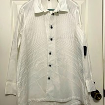 John Mark Button Front Shirt Womens medium White Black geometric new - £32.26 GBP