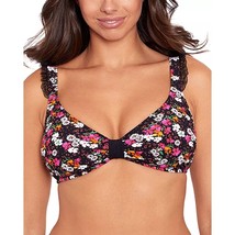 Skinny Dippers Dora Daisey Mae Bikini Top Black Floral Lace Ruffle Size L New - $34.60