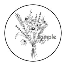 30 Black &amp; White Floral Bouquet Envelope Seals Labels Stickers 1.5&quot; Round Gifts - £6.01 GBP