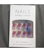 Short Square Press On Nails Purple Fake Gradient w/ Stripe Designs Silve... - $4.94