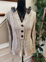 Linda Matthews Women&#39;s Brown Acrylic Long Sleeve Hoodie knit Sweater Size Large - £19.98 GBP