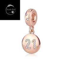 Genuine Sterling Silver 925 Rose Gold 21st Birthday Pendant Dangle Charm With CZ - £22.81 GBP