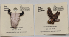 Eagle &amp; Steer Lapel Pin Log Cabin Leather Billings Montana Bill &amp; Lauren... - $14.84