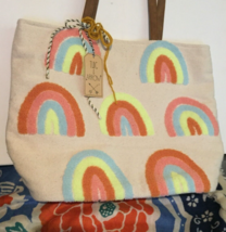 Twig &amp; Arrow Woven Large Beach Purse Hand Bag, tan with rainbows New with Tags - £14.34 GBP