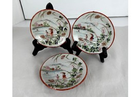 Japanese Antique China 3 Plates Geisha Floral Structures 1970&#39;s  - £8.85 GBP