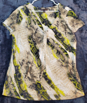 Dana Buchman Blouse Top Womens Large Multi Snake Print Rayon Short Sleeve V Neck - £13.22 GBP