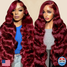 Ediere 99J Burgundy Lace Front Wigs Human Hair 13X6 Hd Transparent Burgu... - $136.99