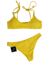 Zaful Womens Yellow Textured Ribbed Adj. Straps Bikini Set Sz Large - £11.86 GBP