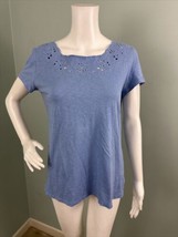 Talbots Women&#39;s S/S Blue Embroidered Eyelet Tee T-Shirt Top Sz Small - £11.03 GBP