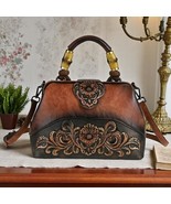 Handmade Embossed Leather Handbag – Vintage Crossbody Purse with Floral - $1,176.81 MXN