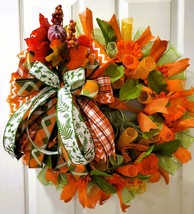 Fall Deco Mesh Wreath, Thanksgiving, holiday, floral decoration, gift, 23x23 in. - £54.89 GBP