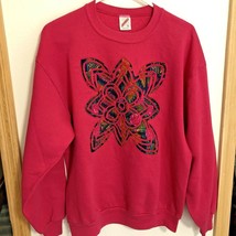 Vtg Grandma Cottagecore Sz L Cut-Out Fleece Sweatshirt Crewneck 90s Pink USA - £13.69 GBP