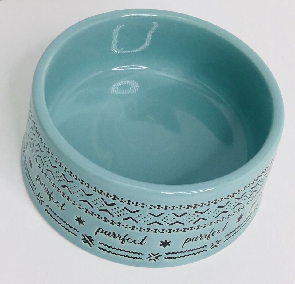 PURRFECT Pet Bowl 4.5 X 2” Aqua Food Water Cat Kitty Signature Stoneware... - $17.77
