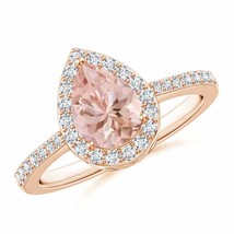 ANGARA Pear Morganite Ring with Diamond Halo for Women, Girls in 14K Solid Gold - £1,314.71 GBP