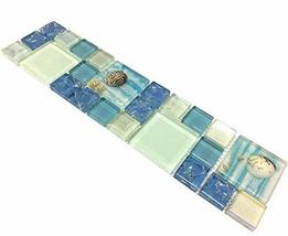 Glass Tile Crackle Blue Iridescent White Mosaic Beachy Backsplash 3&quot;x12&quot; Sample - £20.42 GBP