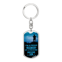 Proud Army Dad Keychain Stainless Steel or 18k Gold Dog Tag Keyring - £45.52 GBP+