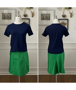 Vintage 2pc Vintage 70s A-Line Mini Skort Navy Short Sleeve Textured Tsh... - $41.95 CAD