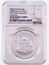 1988 China 1 Oz. de Plata Panda 97th Ana Convention Graduado Por NGC Com... - $915.23