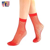 Women Girl Sheer Fashion Hot Sexy Stocking Hosiery Mesh Red Fishnet Ankle Socks - £3.50 GBP