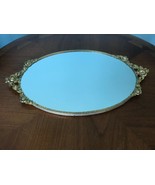 Vintage Gold  Oval Roses Floral Vanity Mirror Filigree Ormolu Tray - $1,200.51 MXN