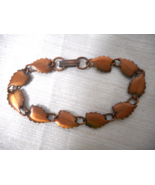 Modernist Solid Copper Chain Link Bracelet 10 Tiles Leaf Design 7 1/2&quot; Long - £11.16 GBP