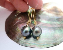 Gorgeous Rare AA+ Rikitea Gambier Islands Cultured Black Peacock Pearl E... - $5,510.12 MXN
