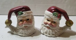 Vintage Fitz And Floyd Santa Face Salt And Pepper Shakers Hat Handle Sto... - $15.39