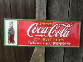 Coca-Cola Red Steel Sign with Christmas Coke Bottle Drink Coca-Cola In B... - $42.08