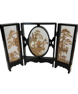 Vintage Chinese Glass 3-Panel Folding Screen Intricate Hand-Carved Cork ... - $72.00