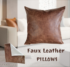 Faux leather pillow covers Pillow case brown congac Faux leather cushions - £27.00 GBP