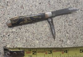 Vtg Carbon Steel Usa Marbled Plastic Pocket Knife - $9.90
