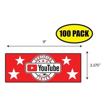 100 PACK 3.37&quot;x 9&quot; CERTIFIED YOUTUBE TINTER Sticker Decal BS0449 - £66.86 GBP