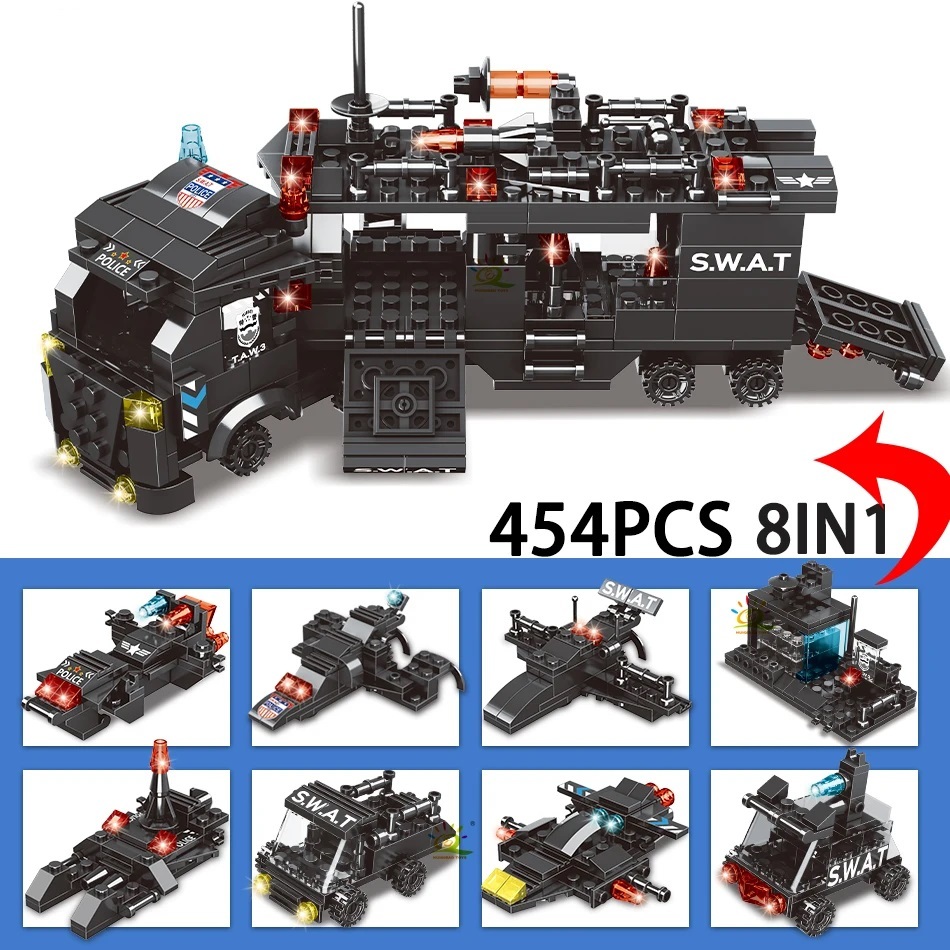 454 PCS 8 in 1 SWAT Police Command Truck Building Blocks Gift Toys for Kids - $24.95