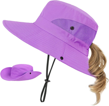 Kids Sun Hat with Ponytail Hole UV Protection Wide Brim - £18.56 GBP