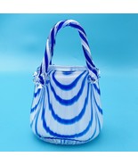 Vintge Hand Blown Cobalt Blue &amp; White Art Glass Purse Murano Style Figur... - £21.17 GBP