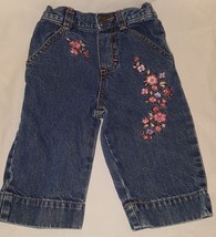 Blue Jeans Denim Flowers Embroidered Size 12 Months Girls OshKosh Pull On - $9.99