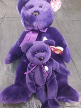 Ty beanie babies and buddies Princess The Purple Bear With White Rose On Chest - £47.84 GBP