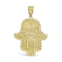 Hamsa Fatima Hand Pendant Real 10k Gold Charm 2.5&quot; - £394.96 GBP