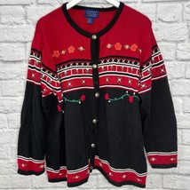 Vintage Willow Ridge Cardigan Sweater Size 2X Black Red Floral Crochet C... - £30.32 GBP