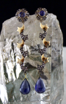 Natural Blue Iolite Teardrop Diamond 18K Gold 925 Silver Fine Victorian Earring - £472.91 GBP