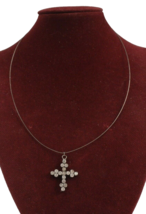 Rhinestone Cross Necklace on Silver Steel Chain Adjustable Bling NY Design - £12.65 GBP