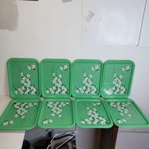 8 Vintage Metal Green W/WHITE Flowers Serving Lap Trays - £81.85 GBP