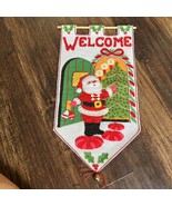 Vntg Handmade Felt Christmas Santa Welcome Wall Hanging Tapestry Sequins... - $594.05 MXN