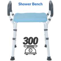 Rhythm Healthcare Adjustable Shower Bench - Blue, Padded Arms, Aluminum, 300 lbs - £55.21 GBP