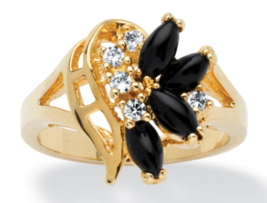 Marquise Onyx Crystal Swirl Gp Ring 14K Gold Sterling Silver 5 6 7 8 9 10 - £89.69 GBP